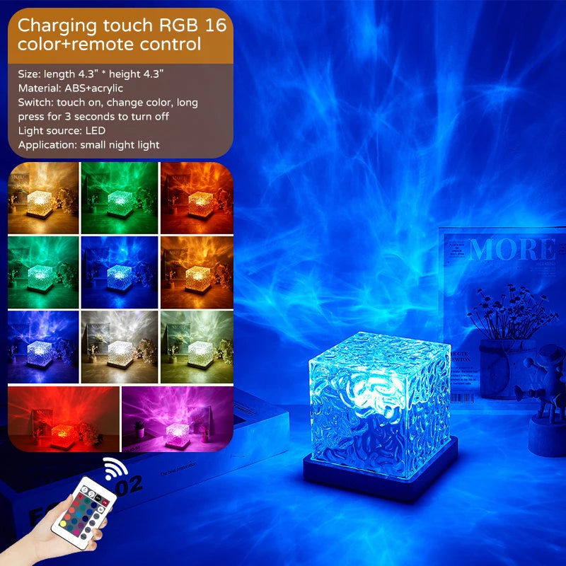 Northern Lights Projector Lamp 16 Colors Ocean Wave Night Light Remote Control Party Atmosphere Light Home Bar Restaurant Gift